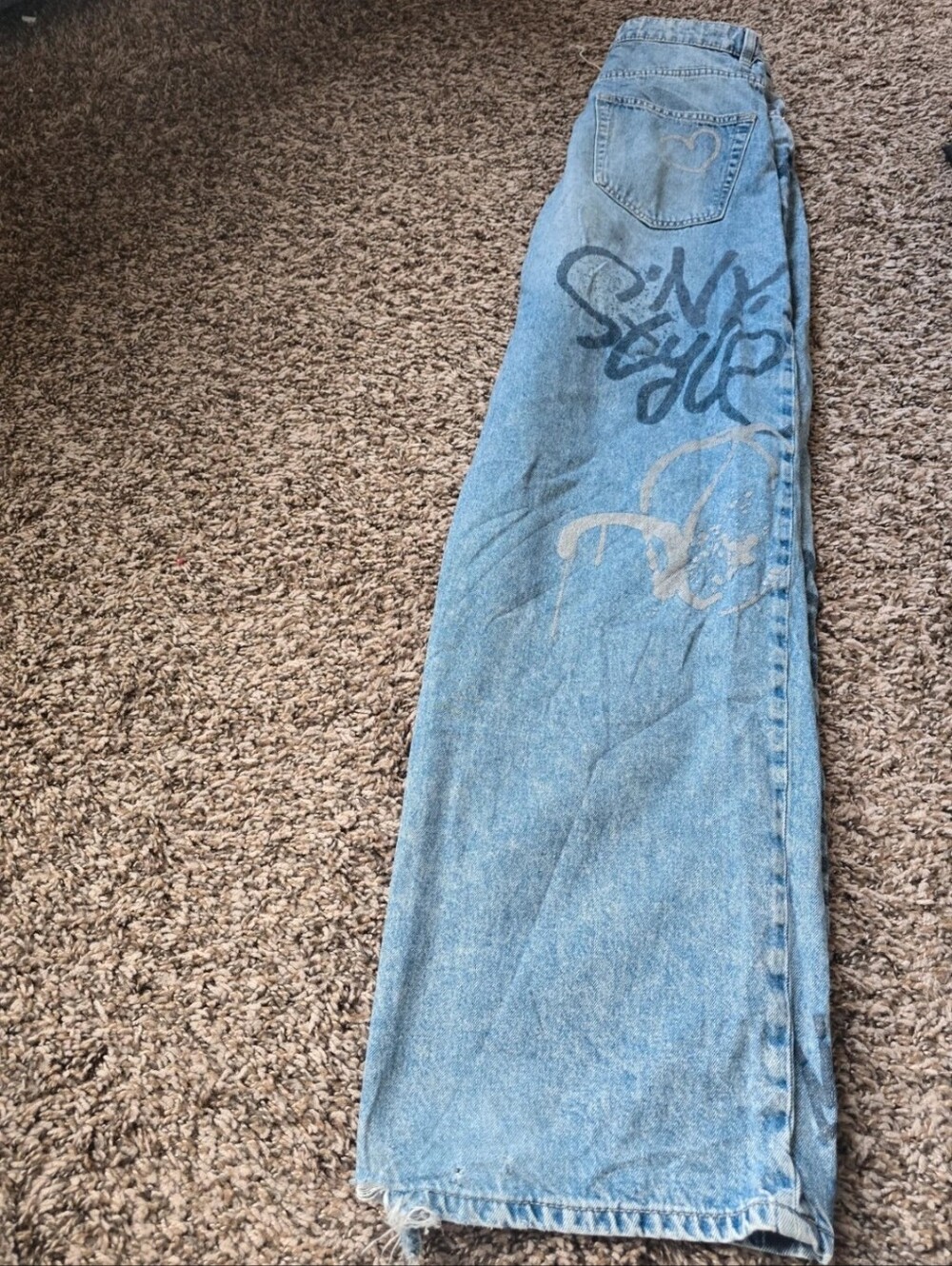 H&M Light Blue Graffiti Wide-Leg Jeans - Picture 3 of 4